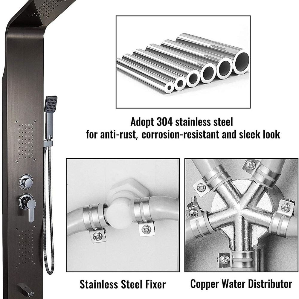 buy black shower panel system 5 in 1 stainless steel fixer